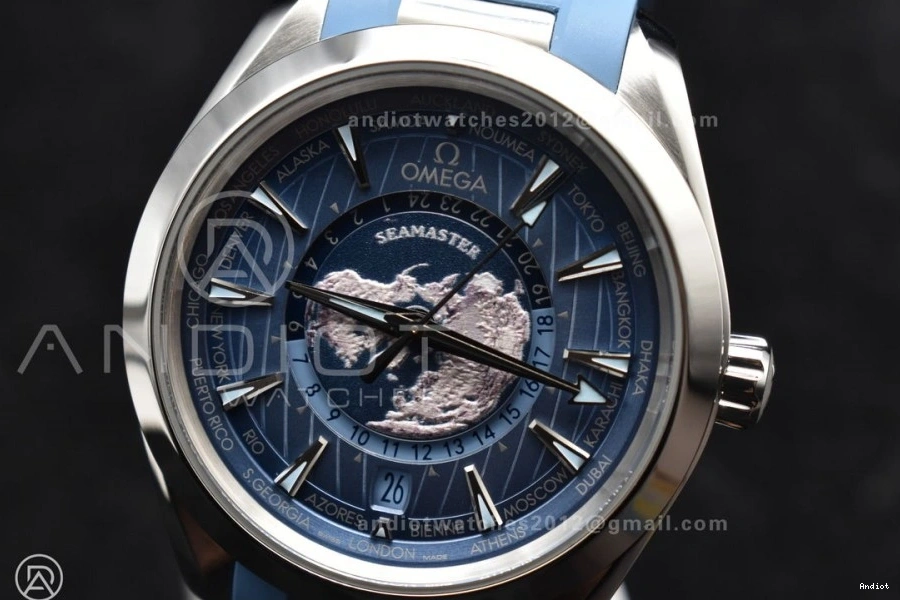 A8938 VSF Blue Summer Edition GMT Dial Best Blue Strap Clone Super 1:1 43mm Aqua Terra Worldtimer Rubber on 0101